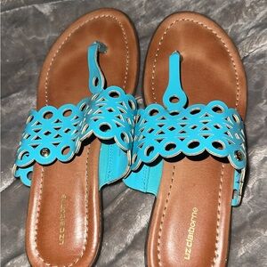 Liz Claiborne Blue and Brown Sandals with Intricate Cut-Out Design